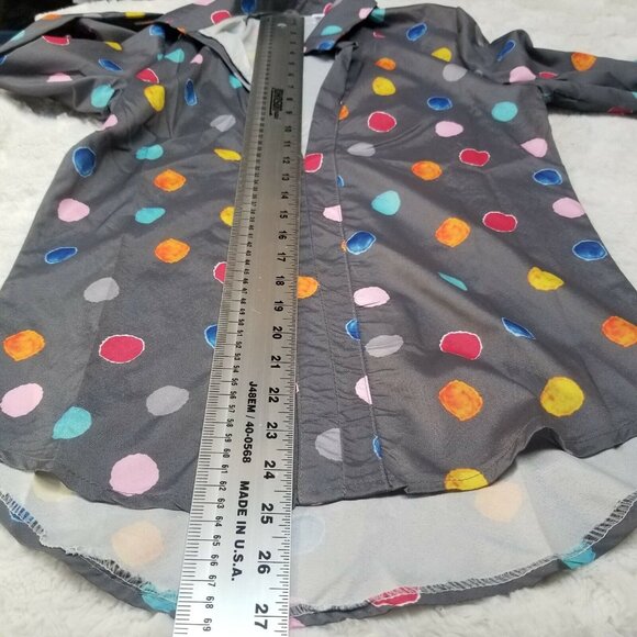 New OC Order Top Plus Women Small Gray Polka Dot Collared Blouse Top Long Sleeve - Picture 4 of 6